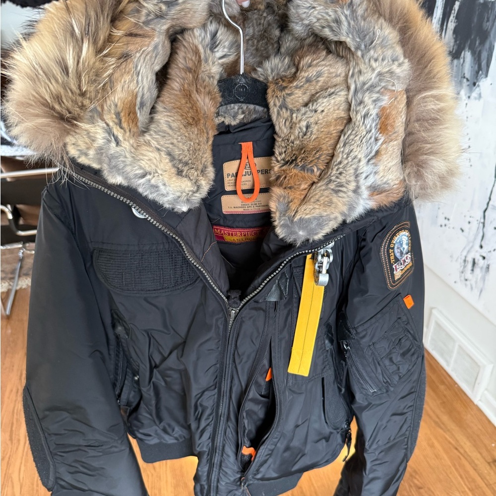 Parajumpers Black Bomber Jacket with Fur Trim